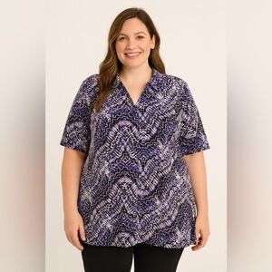Catherines short sleeve button up purple wavy shirt size 2X 22/24W career casual